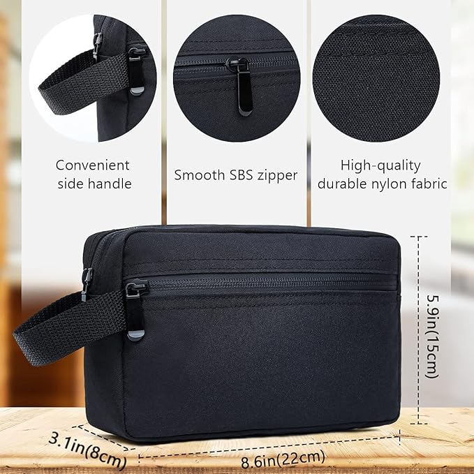FUNSEED Travel Toiletry Bag for Women and Men, Shaving Bag for Toiletries Accessories, Foldable Storage Bags with Handle for Cosmetics Brushes Tools, Black