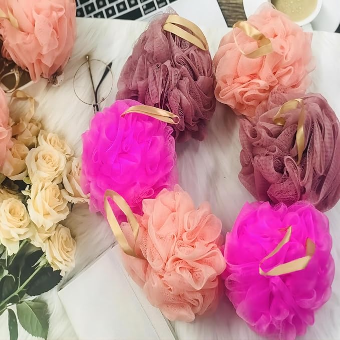Fishent Bath Loofah Sponge, 3 Pack loofahs Exfoliating Body Scrubber, 60g Soft Mesh Pouf Shower Puffs, Loofa for Women and Men