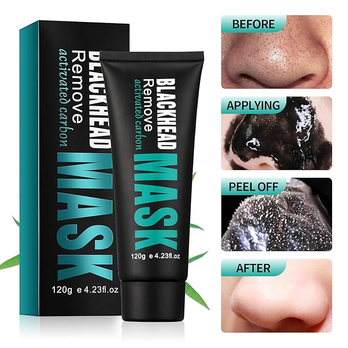 Peel Off Face Mask Blackhead Whiteheads Remover Masks Activated Charcoal Black Mask Purifying Peeling Facial Mask for Nose Pores Removal Cleansing Acne with Brush and Pimple Extractor Tools