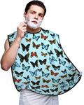 Beard Bib with 3 Suction Cups, Non-Stick Waterproof Hair Catcher Apron, Men's Shaving Essential for Grooming, Gothic Black Butterflies Light Blue Butterfly Shave Bib