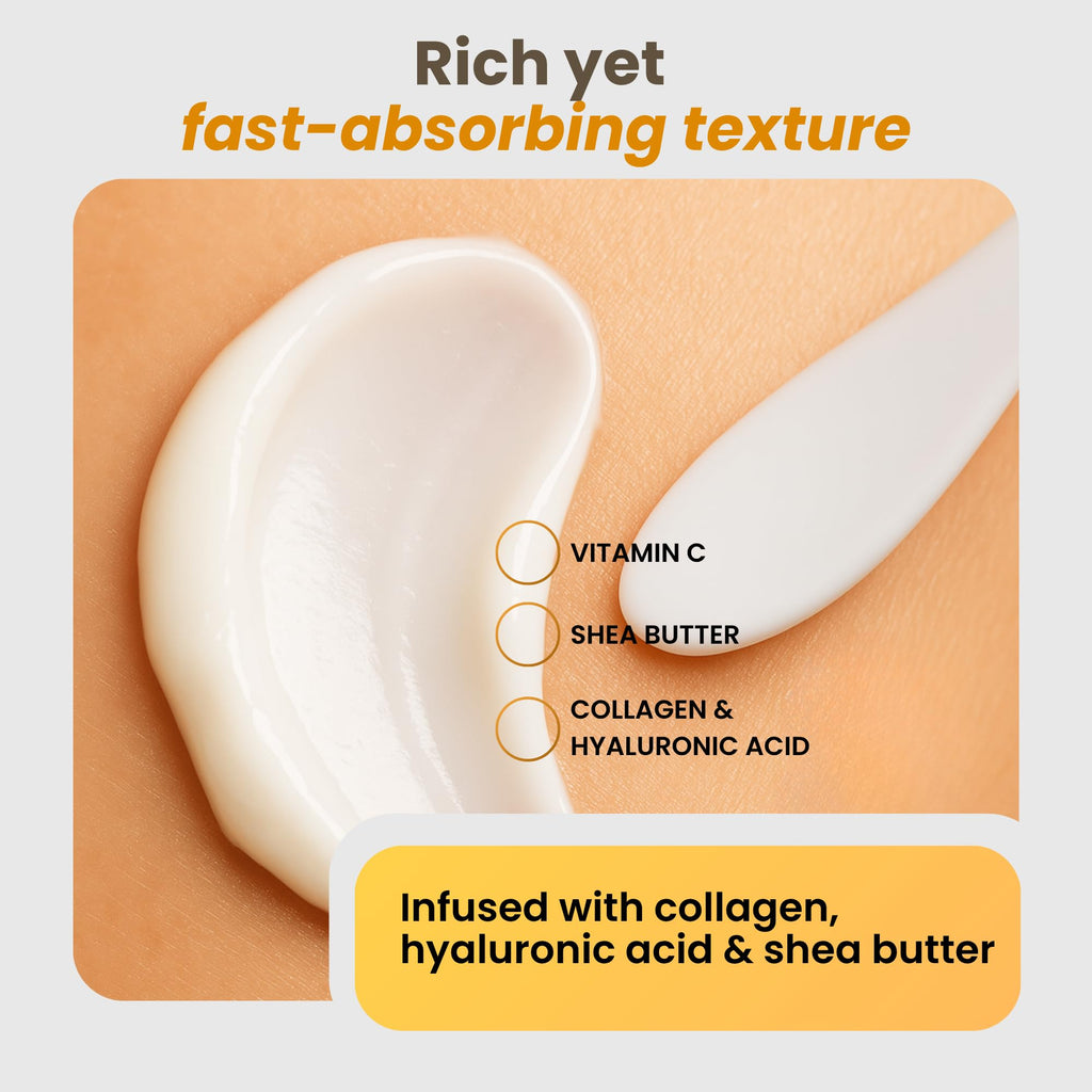 Concentrated Vitamin C Non-Greasy Body Lotion w/ Niacinamide, Hyaluronic Acid, Collagen & Shea Butter – Brightening, Firming & Hydrating Moisturizer for Dry Sensitive Skin | 6.8 fl oz