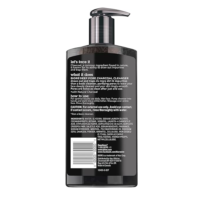 Biore Deep Pore Charcoal Face Wash For Oily Skin, 6.77 fl oz, 3pk
