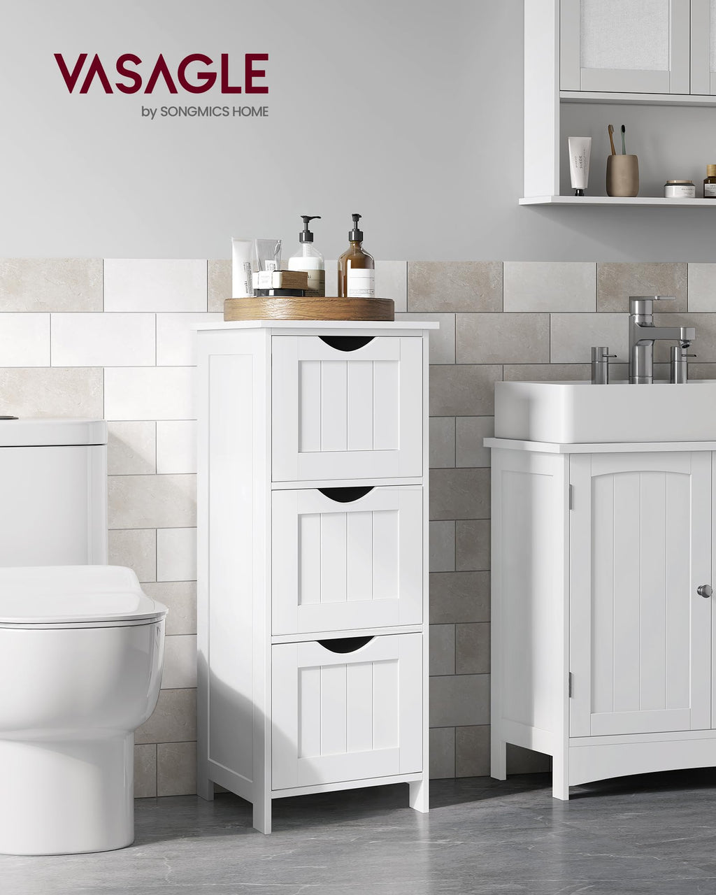 VASAGLE Floor Storage Cabinet, Freestanding Organizer with 3 Drawers