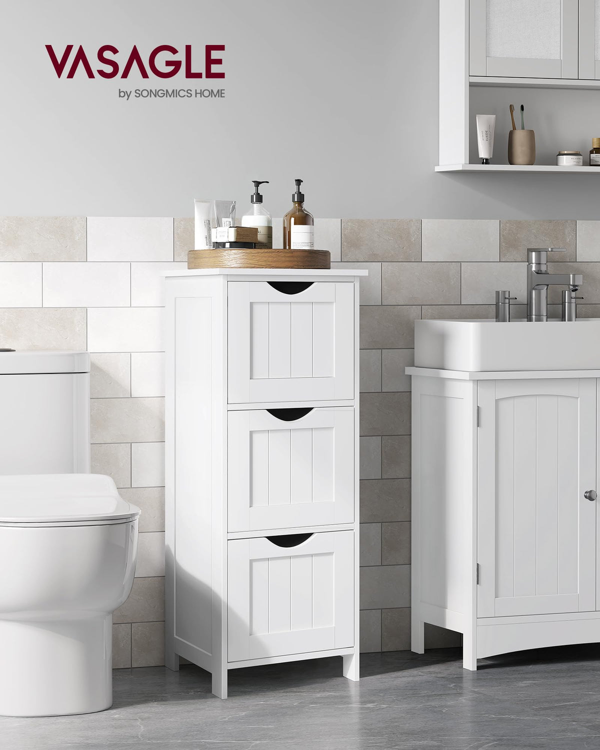 VASAGLE Floor Storage Cabinet, Freestanding Organizer with 3 Drawers
