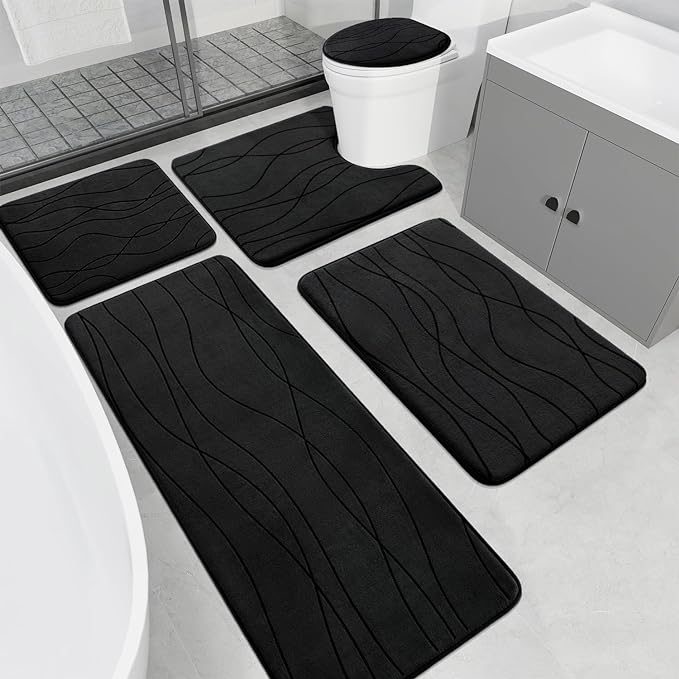YIHOUSE Bathroom Rugs Set 5 Piece, Memory Foam Bath Mat Dark Grey