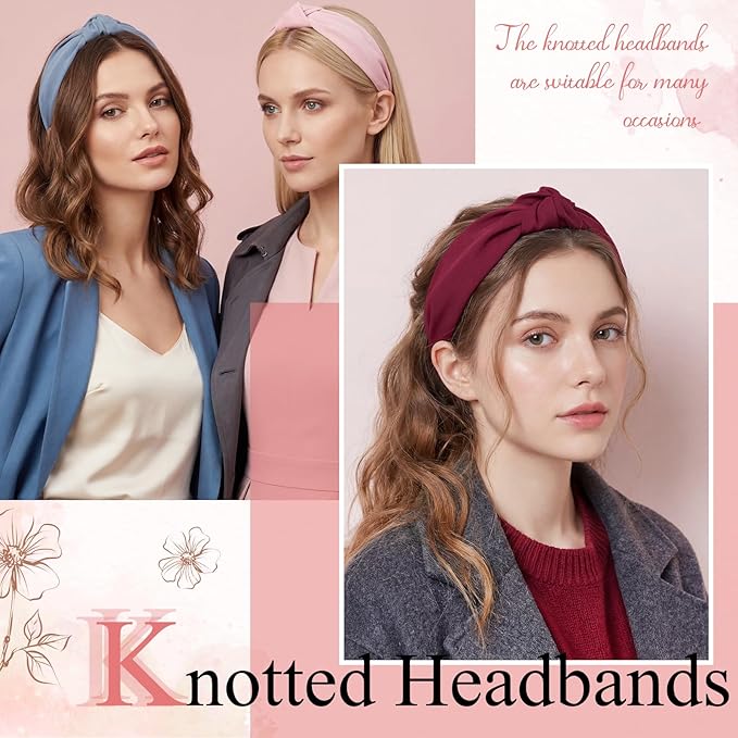obeoby 8Pcs Knotted Headbands, Non-Slip Fashion Women's Hairbands Mothers Day Gifts for Grandma(Dark Series)