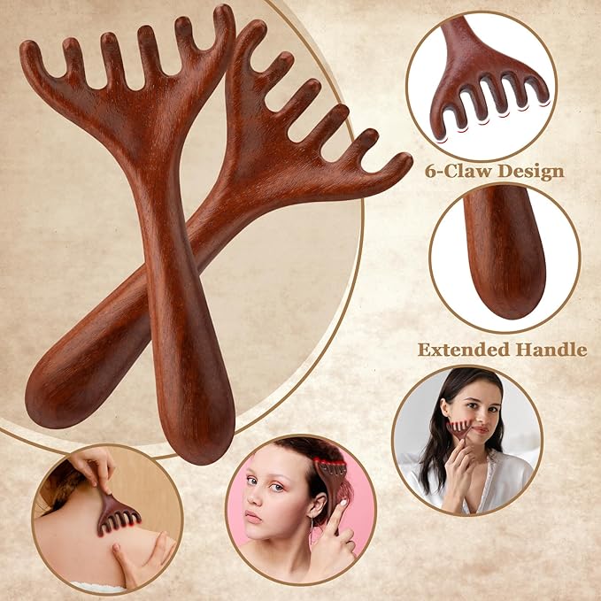 ProSuites 3 Pack Scalp Massager Hair Growth,Wooden Gua Sha Head Massage Tool for Hair Growth, Soothing and Relaxing
