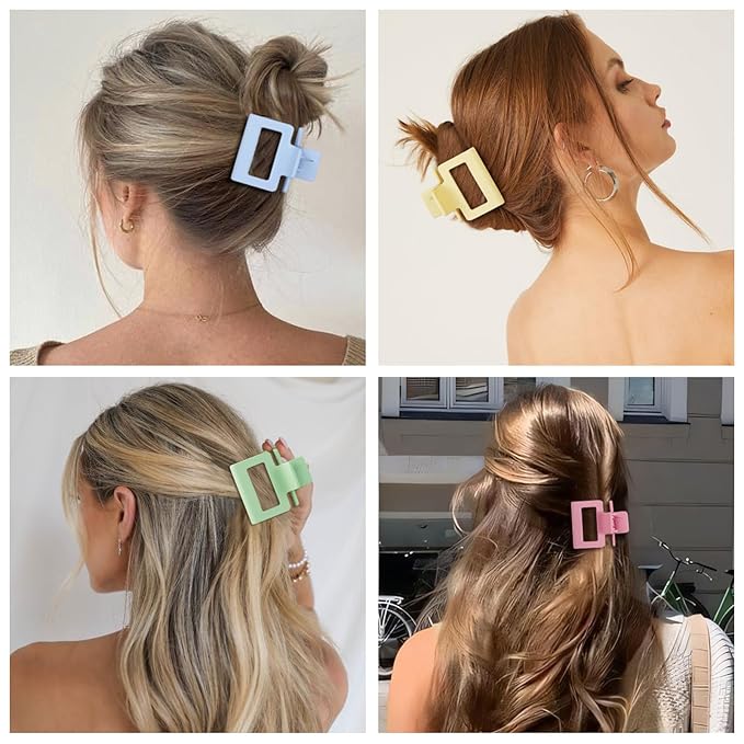 Medium Hair Clips Combination 2 Styles Small Claw Clips for Thin Hair 8 Pcs Matte Non-slip Rectangle Jaw Clips Square Hair Accessories for Women and Girls (Colorful)