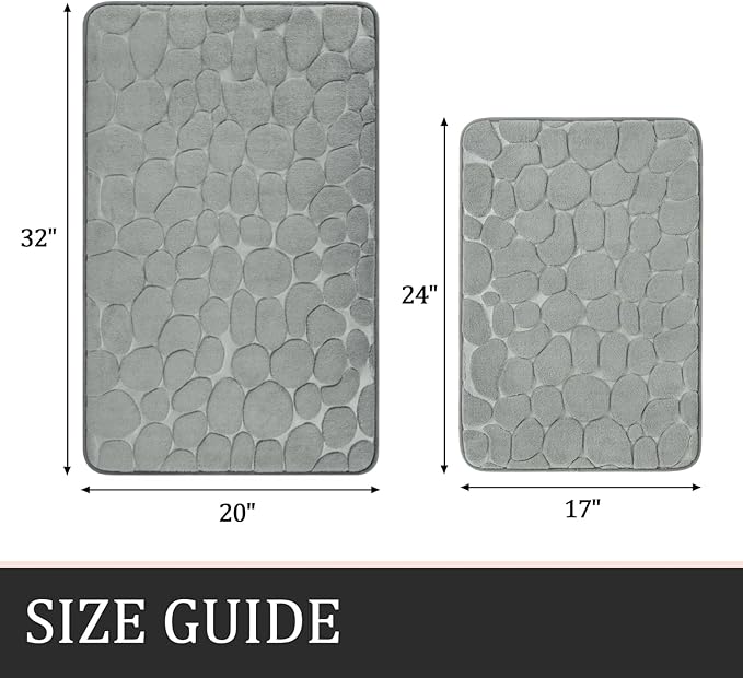 YIHOUSE Bathroom Rugs Mat Set, Memory Foam Bath Mat 2 Piece Gray