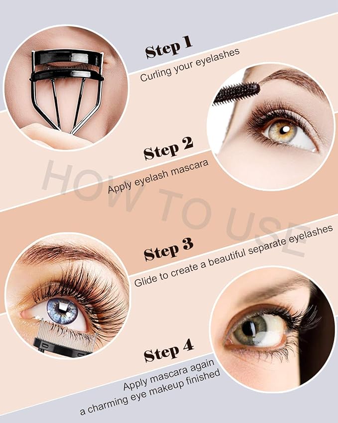 TPPICK Eyelash Curler Kit Metal Lash Curlers with Eyelashes Separator Comb Tools & 6 Replacement Refill Pads (Black)