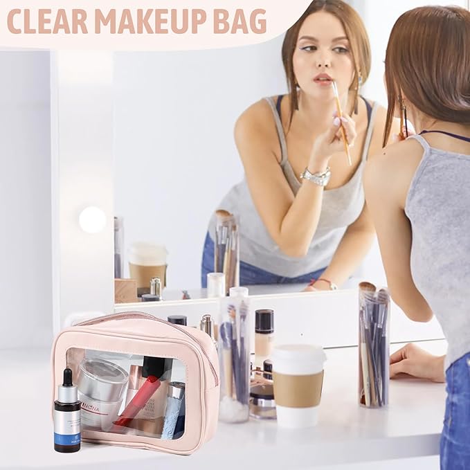 YOPCDJ 6PCS Clear Toiletry Bag,TSA Approved Travel Pouch with Zipper for Cosmetics and Toiletries，Diaper Bag Organizer Pouch Set, Purse Organizer and Clear Car Bag for Women and Kids