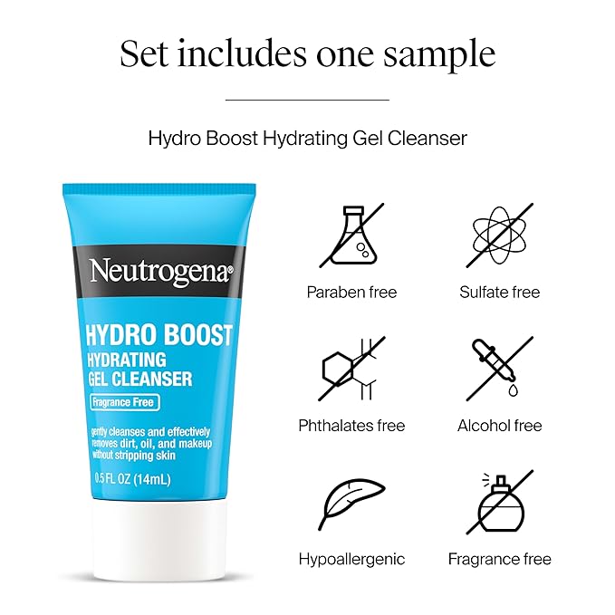 Neutrogena Hydro Boost Water Gel and Hydro Boost Hydrating Gel Cleanser, for Normal to Oily Skin, Facial Moisturizer 1.7 fl oz and Trial-Size Facial Cleanser 0.5 fl oz