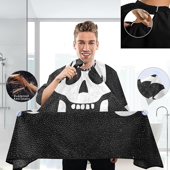 visesunny Barber Cape Calico Jack Pirate Flag Leather Texture Polyester Hair Cutting Salon Cape Apron Anti-Static Haircut Water-Resistant Shaving Cloth Beard Shaving Bib Hairdressing Cape