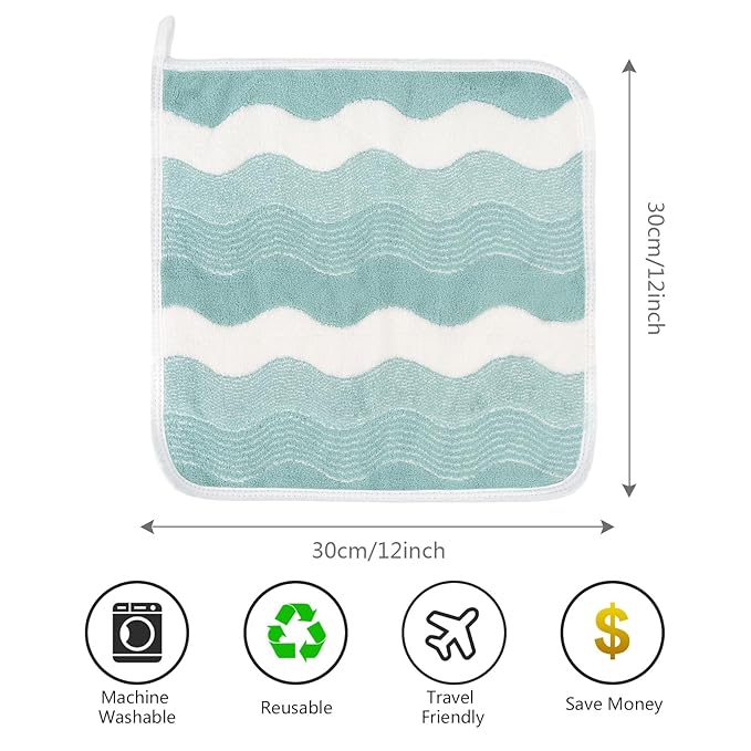SINLAND Absorbent Coral Velvet Washcloth Ultra Soft Microfiber Face Towels 12 x 12 inch Multi-Purpose Face Cloths for Household and Sport