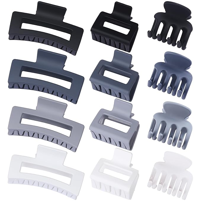 SMKSL 3 Styles Hair Clips for Women Small Medium Big Claw Clips for Thin Thick Hair 12 Pcs Hair Claw Clips Hair Clips Combination Hair Accessories for Women (Grey)