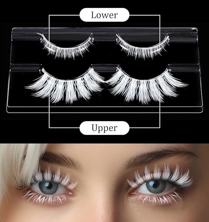 White Lashes, White Eyelashes for Christmas & Anime Events, Fluffy Manga Style False Eyelashes with Invisible Band, Japanese Style Makeup Accessories for Party & Photo Shoots