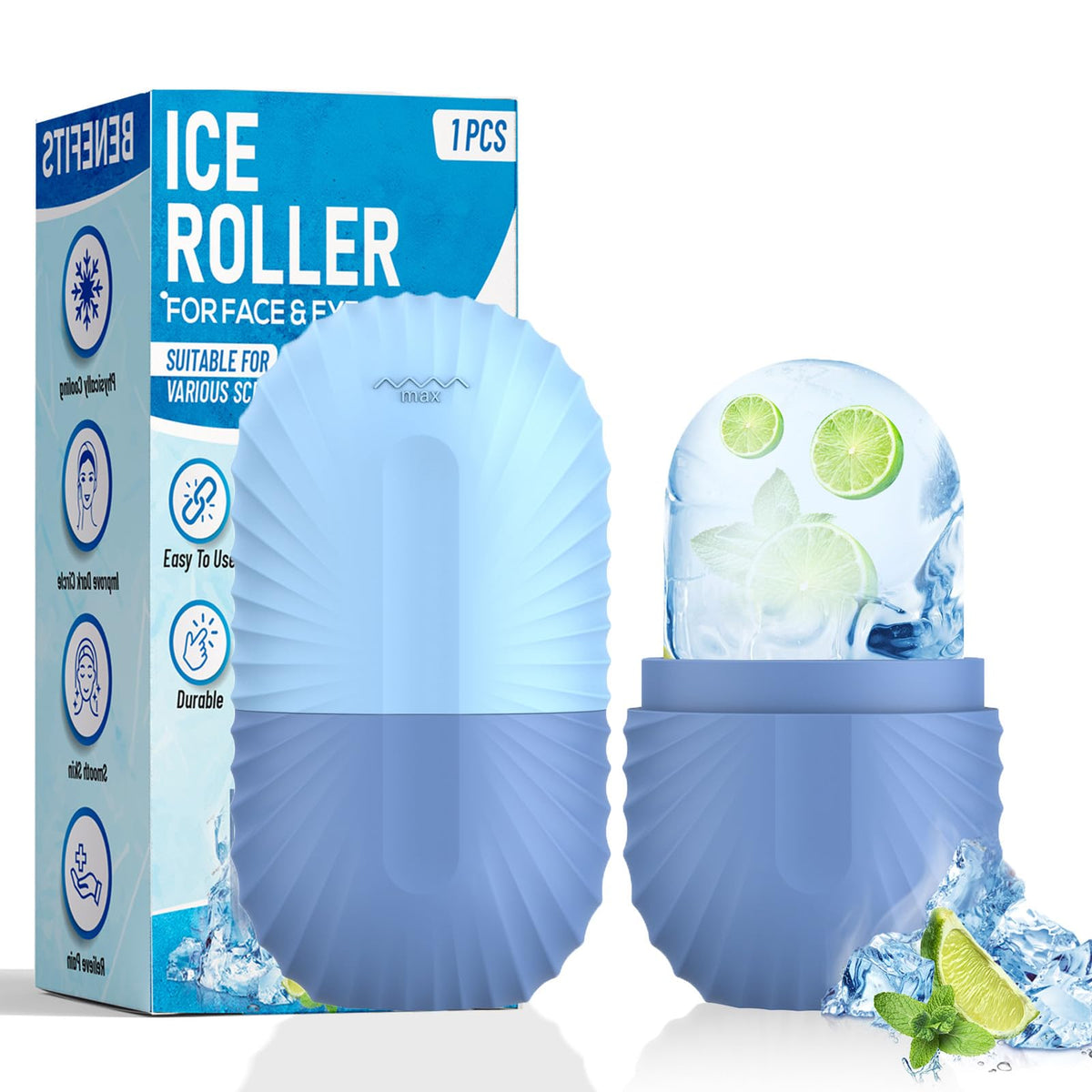 Ice Roller for Face and Eye, Silicone Ice Facial Roller Ice Holder, Face Ice Mold Skin Care, Face Icers Reusable Ice Cube Roller for Shrink Pores Anti Wrinkle Reduce Puffiness, Green