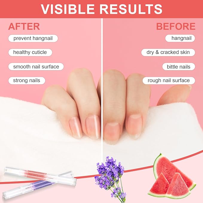 Meschett 3PCS Nail Cuticle Oil Pens with Nail File, Natural Cuticle Oil for Nail Care, Moisturizing Nail Oil for Dry Nails & Cuticles (Lavender & Watermelon & Osmanthus flowers Flavor)