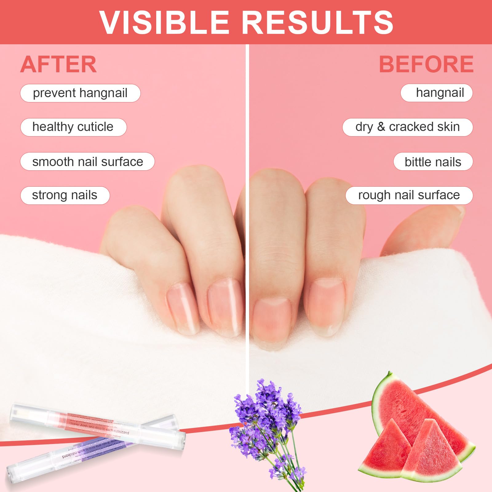 Meschett 3PCS Nail Cuticle Oil Pens with Nail File, Natural Cuticle Oil for Nail Care, Moisturizing Nail Oil for Dry Nails & Cuticles (Lavender & Watermelon & Osmanthus flowers Flavor)