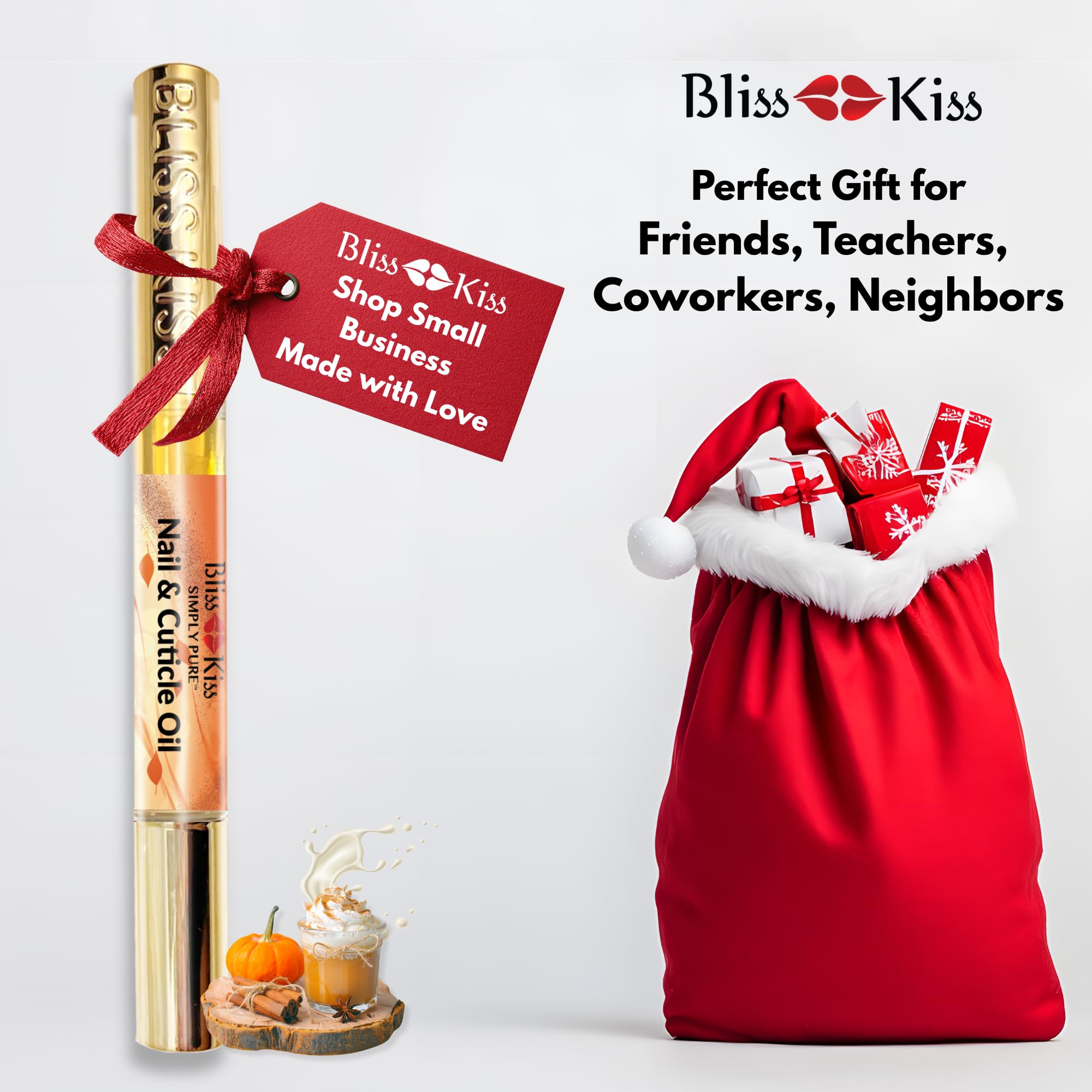 Bliss Kiss | 4 Pumpkin Spice Latte Scent Nail | Oil Cuticle Pen w/Vitamin E & Jojoba⏤Nail Strengthener Nail Growth Serum for Brittle Peeling Breaking Thin Nails
