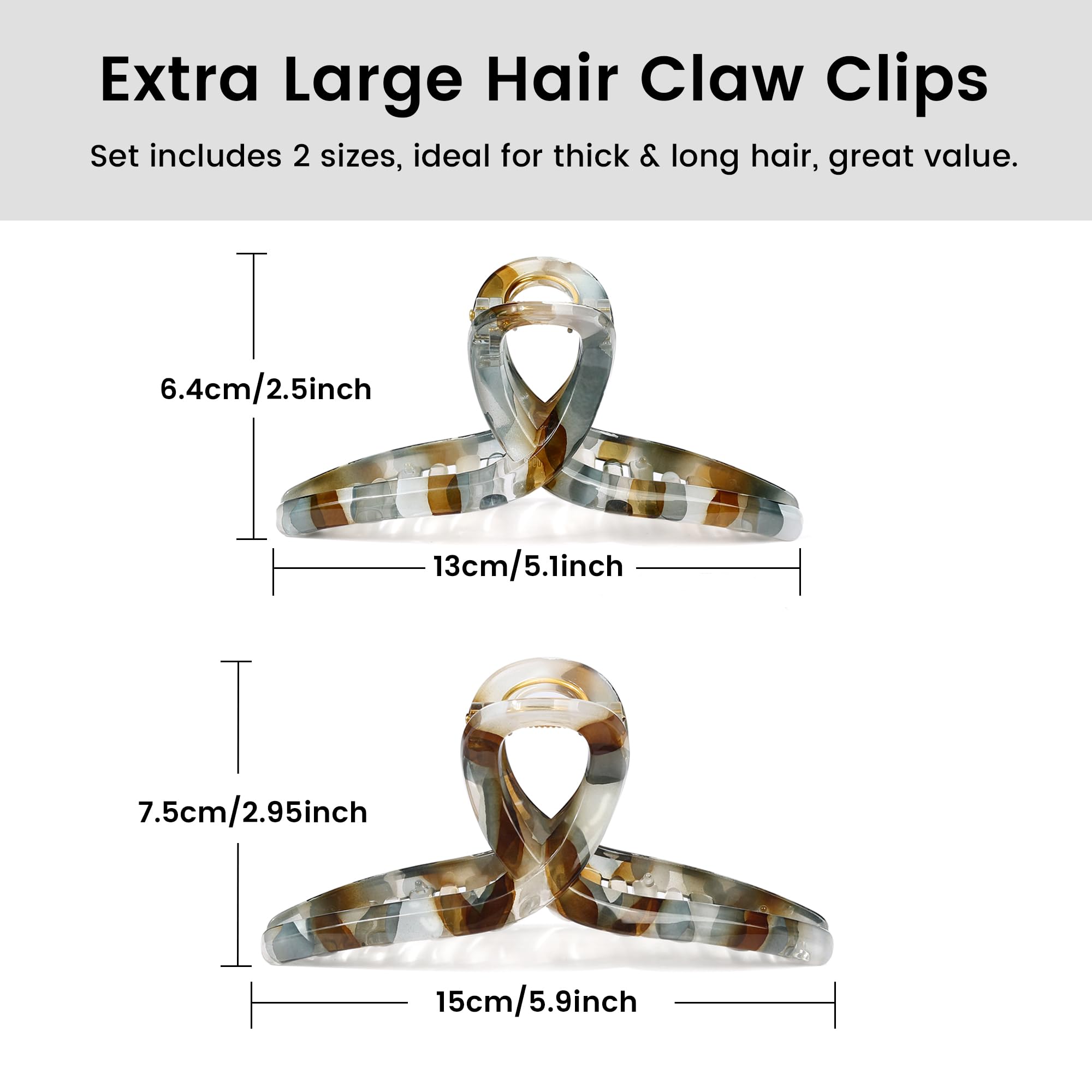 Large Butterfly Hair Claw Clips with Long Thick Hair Big 5.1" Ripple Clips Hair Accessories for Women Girls Gifts 2 Pcs