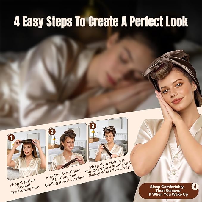 TULOBI 3 Pcs Heatless Curls Overnight - Velvet Heatless Hair Curler with Satin Scarf, Overnight Jumbo Rods, Blowout Hair Curlers to Sleep in for Fine/Thick/Long Hair (Brown)