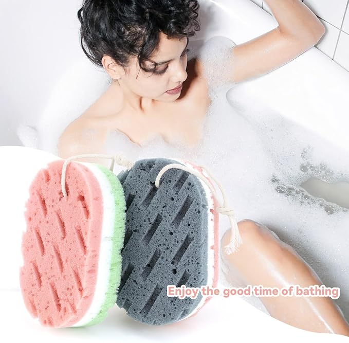 2 Pcs Bath Sponge, Deep Cleansing Body Loofah Sponge for Women Men, Large Size 3 Colors Foam Loofah for Gentle and Deep Exfoliation