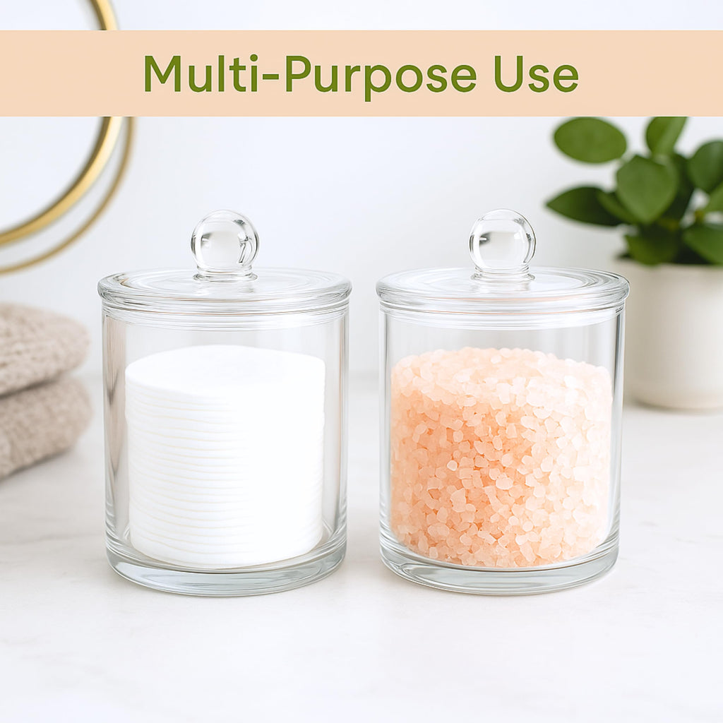 Havenity Acrylic Qtip Holder Bathroom Set, Bathroom Containers with Lids, Clear Plastic Apothecary Jars, Q Tip Holder Bathroom Set, Cotton Swab Holder, Cotton Ball Holder (Pack of 2)