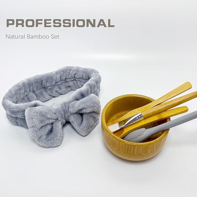 BEECO GIF2U Skincare Face Mask Mixing Bowl Set 6 Pack,Makeup Skin Care Products for Clay Mask,Home DIY Beauty & Personal Care Tools Kit Bamboo Bowl,Spatula,Spoon,Brush,Silicone Applicator,Headband