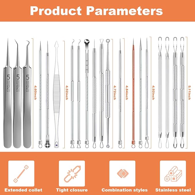 2026 Professional Pimple Popper Tool Kit, 20 PCS Blackhead Remover Tools，Blackhead Remover Comedone Extractor Tools for Removing Zit on Face - Acne Removal Kit with Metal Case (Silver)