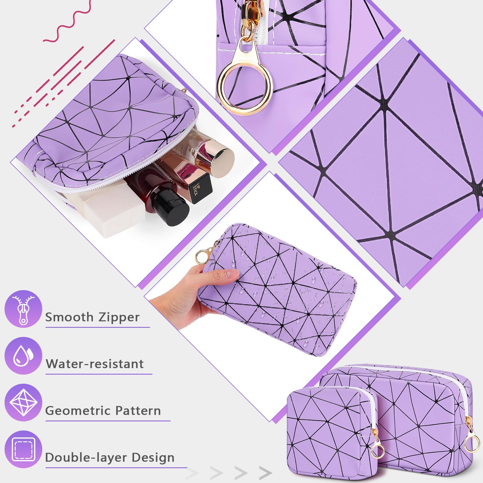Likesing Period Bag for Teen Girls, Leather Sanitary Napkin Storage Bag, Portable Menstrual Pad Bag Period Pads Pouch, Small Make Up Bags (Purple)