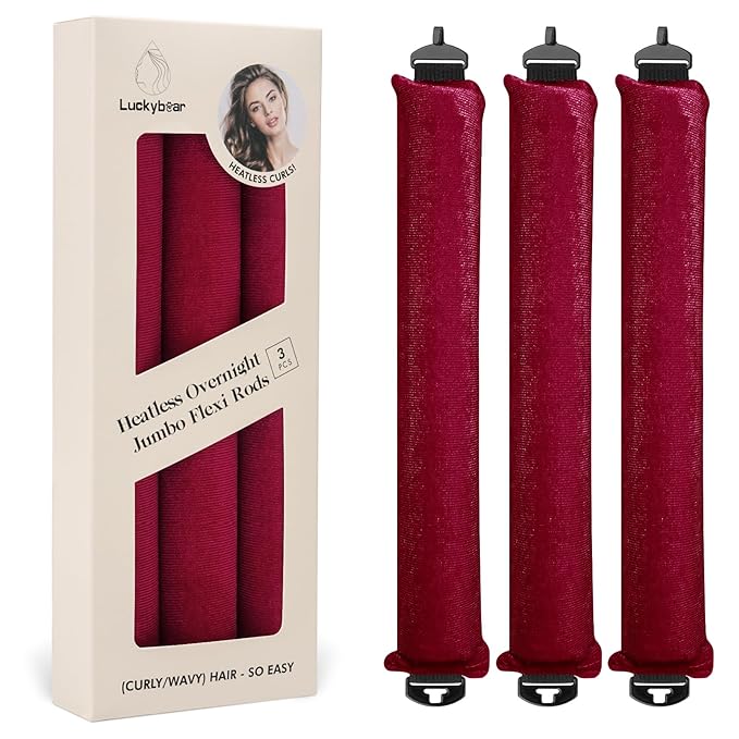 Overnight Heatless Hair Curler Satin Flexi Rods for Heatless Overnight Jumbo Curls, No-Heat Styling Tools for All Hair Types, 3pcs Red