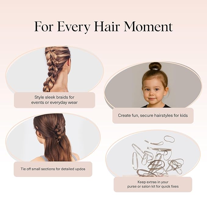 Kitsch Hair Ties No Damage for Kids, Teens and Women - Rubber Bands for Hair Styling | No Snag Hair Elastics | Daily Hair Accessories - 500pcs (Brown)