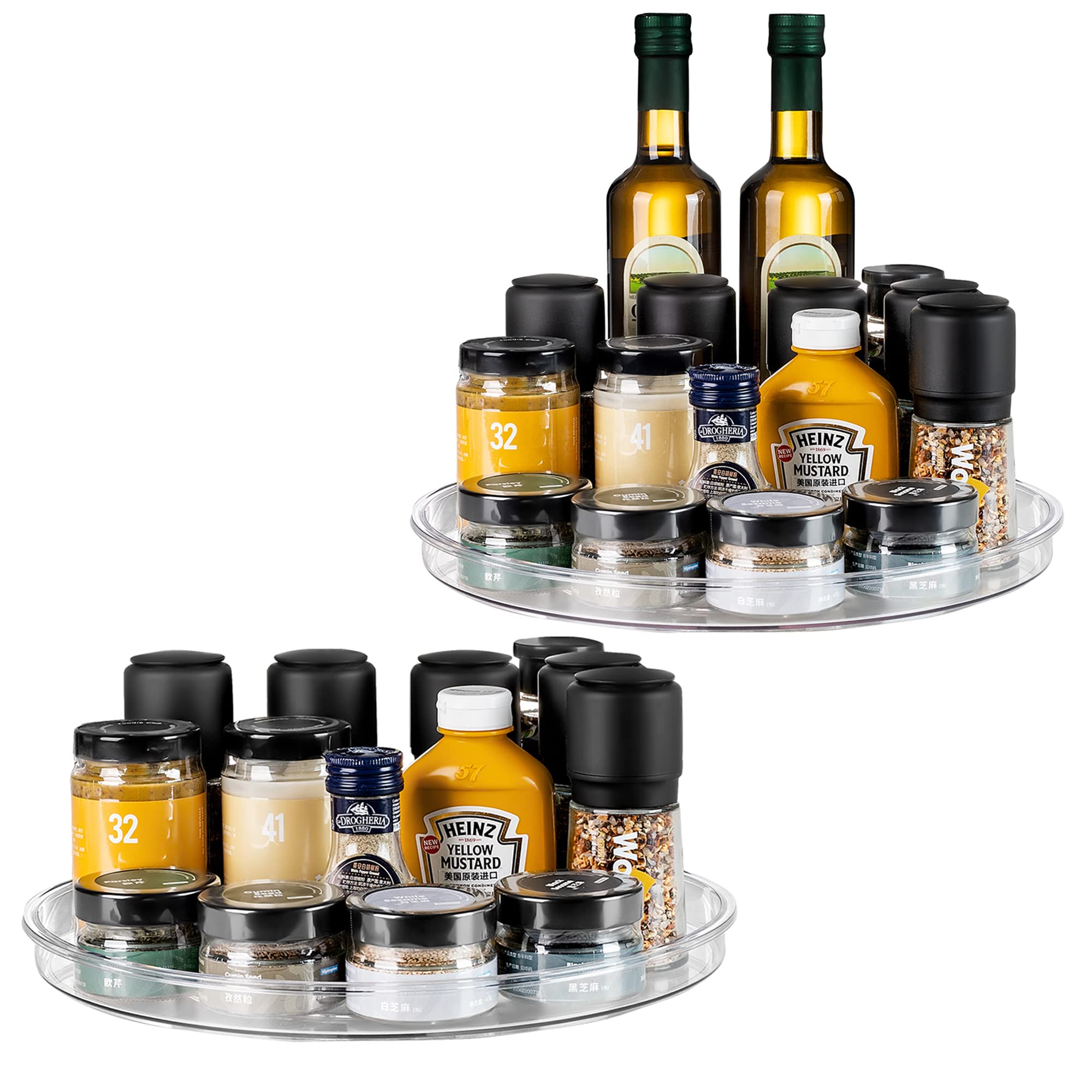 vacane Large 13" Lazy Susan Cabinet Organizer, Non-Skid Lazy Susan Turntable Clear Lazy Susan Tray Storage Containers for Pantry, Kitchen, Countertop, Bathroom-2 Pack
