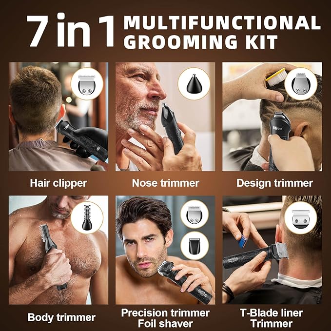 Ufree 7-in-1 Beard Trimmer for Men, Electric Razor Shaver, Men Grooming Kit