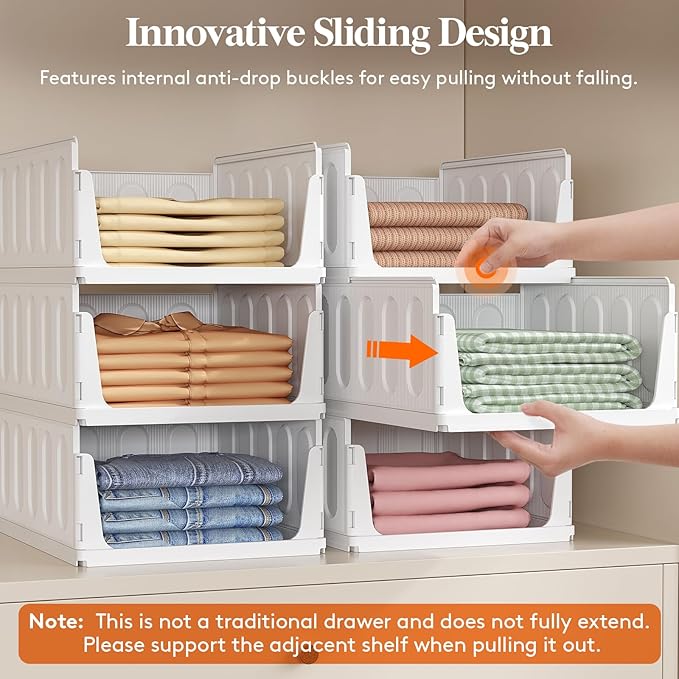 Lifewit 6 Pack Stackable Closet Organizers and Storage Basket for Clothes, Plastic Sweater Storage Bins for Wardrobe, Multifunctional Pants Organizer for RV, Pantry, Bathroom, Kitchen, Dorm, 24L