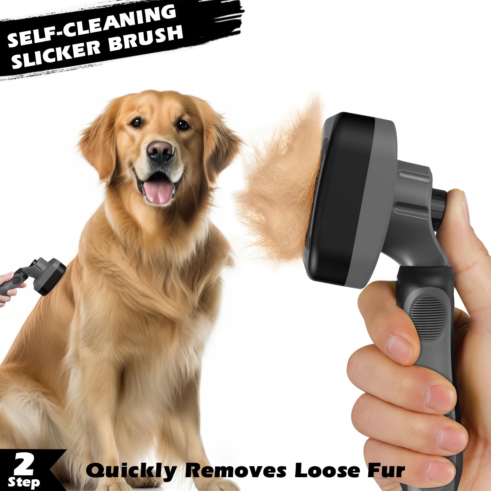 Professional 3PCS Self Cleaning Slicker Brush & Pet Grooming Rake & Flea Comb for Dogs,Cats and Horses | Double-Sided Dematting Comb & Skin Friendly Deshedding Grooming Tool | Pet Supplies (Grey)