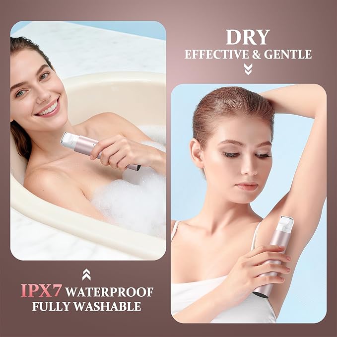 Bikini Trimmer for Women, Dual Head Face Shaver Body Hair Trimmmer, IPX7 Waterproof Womens Electric Razor for Legs, Rose Gold