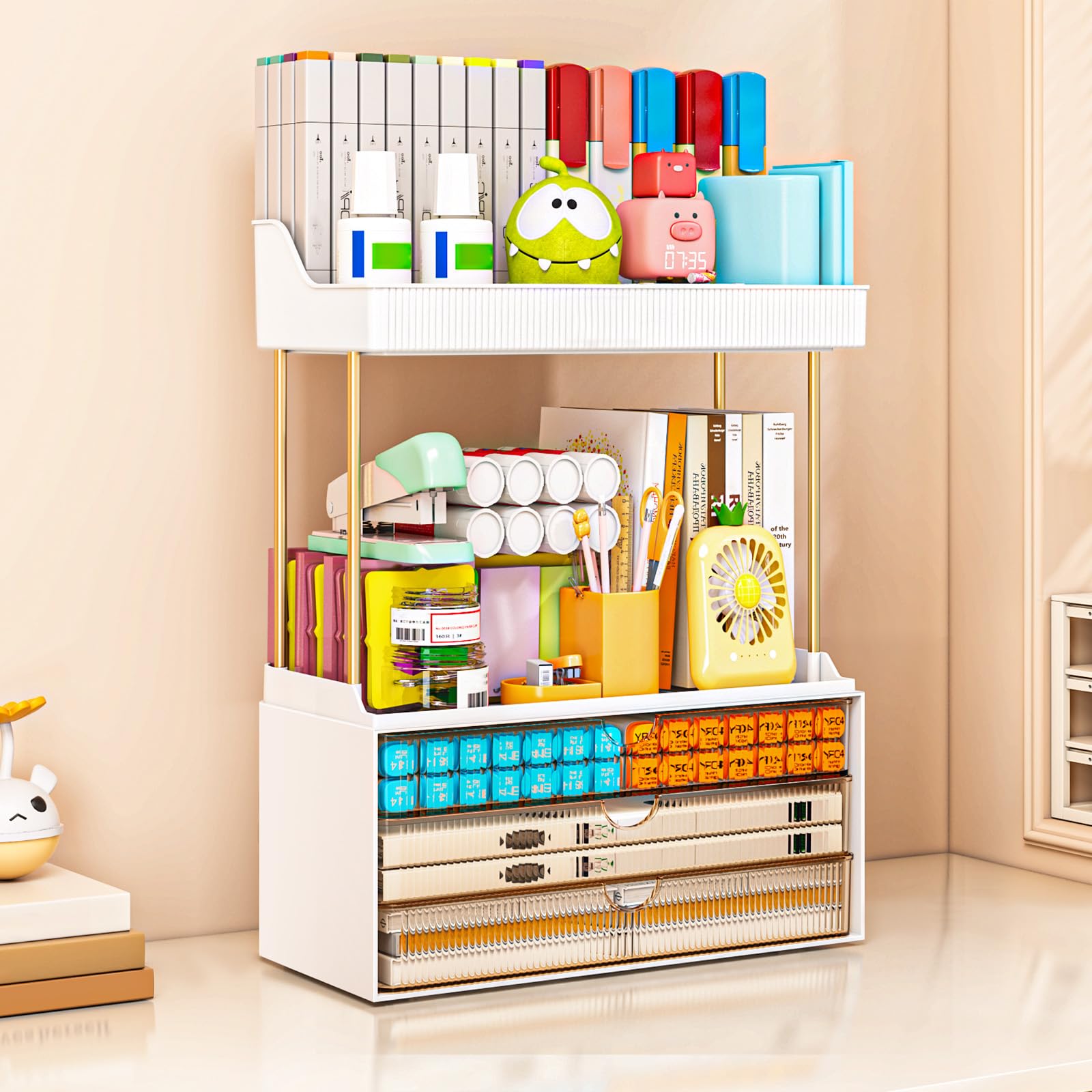 caktraie Bathroom Organizers and Storage - 3 Drawers 2 Tier Makeup Organizer, Cosmetic Storage Drawer for Dresser Countertop and Bathroom Vanity for Large Skincare, Perfume, Amber