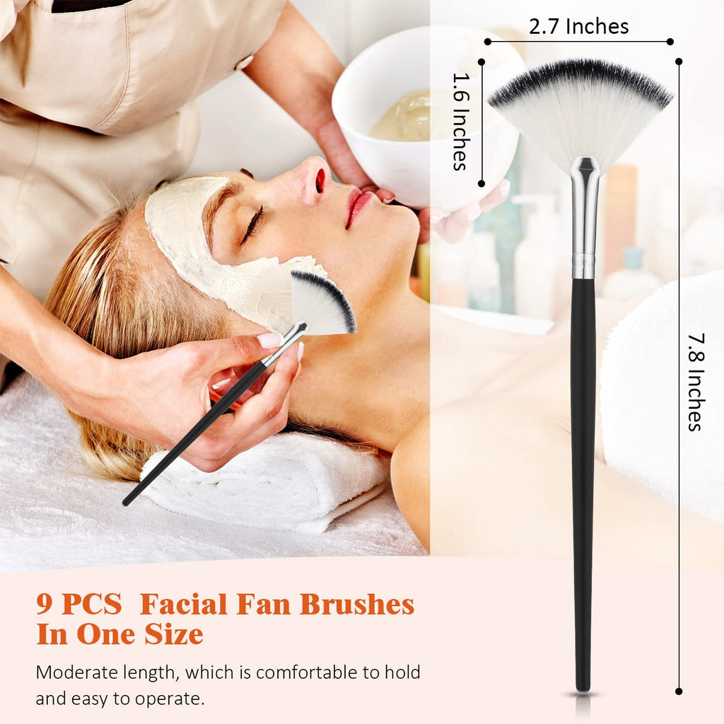 9 Pieces Facial Fan Mask Brushes, Soft Facial Applicator Brushes Tools for Peel Glycolic Makeup for Mud Cream(Black and Silver)