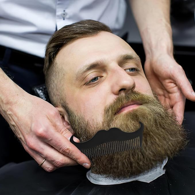 VICASKY Beard Shaping Tool and Stainless Steel Comb Set, Mustache Shaper with Black Opp Pocket, Portable Beard Styling Guide for Men Grooming and Precision Trimming
