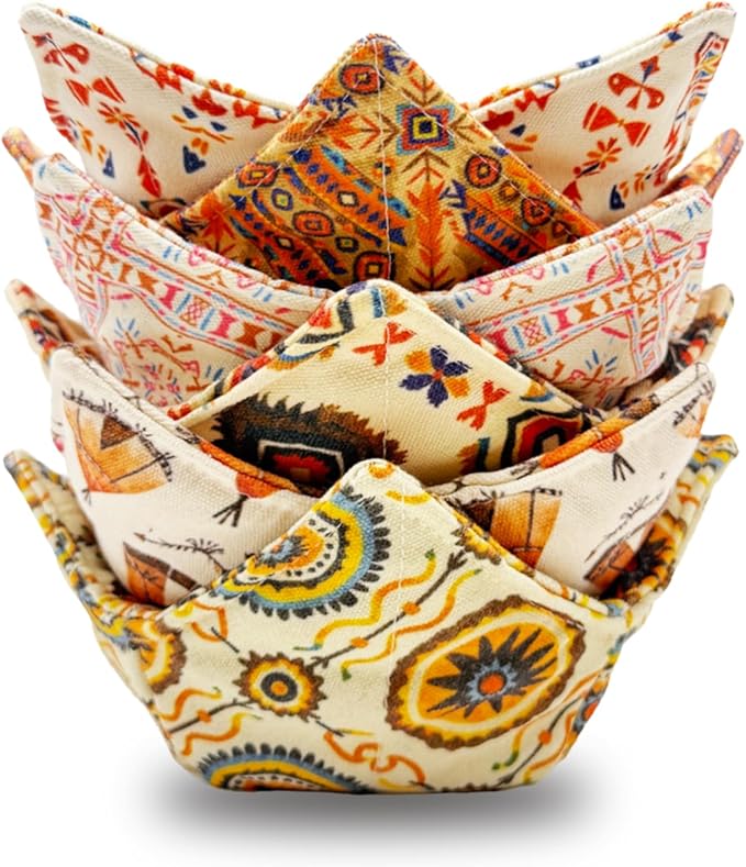 JounLoin Cotton Microwavable Bowl Cozy ，Set of 6，Microwave-Safe Hot Bowl Holders, Soup Bowl Cozy Hot Pads，Prevent Hand from Heat and Maintain Food Warm，Ideal Household Gift Store（A）