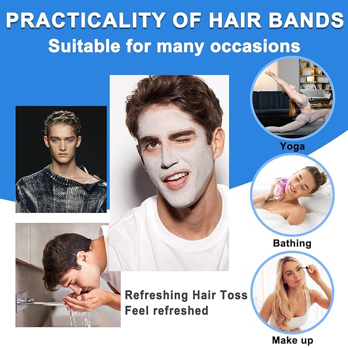 Metal HairBand for Men, Unisex Wavy Spring Hair Band, Black Zig Zag Headband, Fashion Elastic Hair Accessories Perfect for Outdoor Sports and Daily Use (8 Pack)