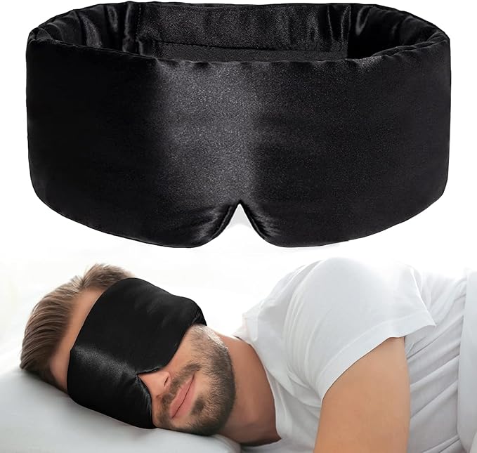 iCooBreeze 100% Natural Silk Eye Mask for Women Men, Soft Pressureless Cooling Blackout Eye Covers for Sleeping, Large Size Sleep Mask fits All Heads Adjustable, 1PC, Black