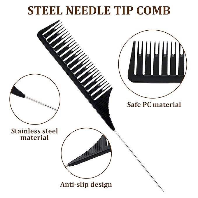 1st Choice Professional Hair Combs for Women Styling Hair Combs Plastic Weaving Combs for Highlighting,3-Way Weaving & Sectioning Foiling Comb for Hair Coloring, Highlighting, Balayage