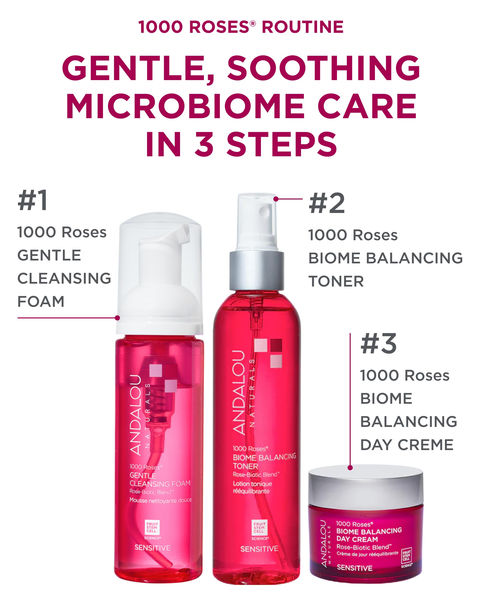 Andalou Naturals 1000 Roses Biome Balancing Toner Spray | Gentle Face Mist with Rose Stem Cells to Help Protect & Strengthen Skin Barrier|Refreshing & Soothing on Sensitive Skin | 6fl oz