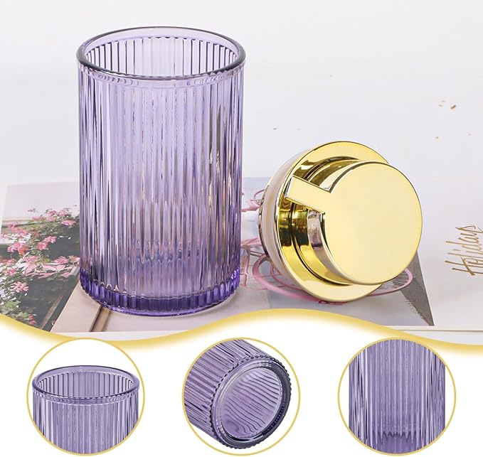 Tonxus Foaming Soap Dispenser, 12 Oz Purple Glass Soap Dispenser, Refillable Liquid Lotion Container Foam Gold Pump Bottle Decorative Modern Slim Ribbed Bottle for Bathroom and Kitchen