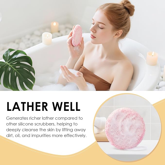 Hygienic Body Cleansing Scrubber with Exfoliating Net Sponge Case, Pink