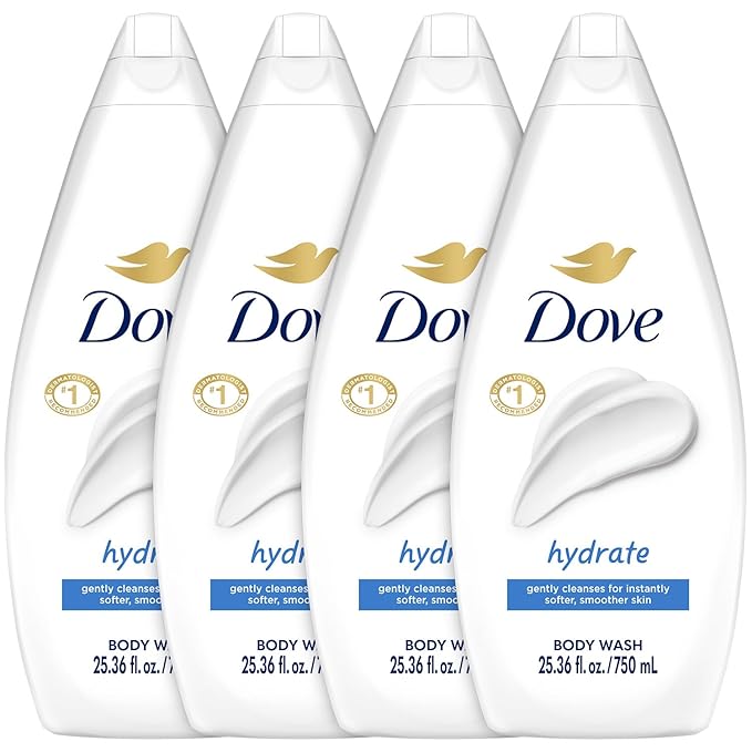 Dove Body Wash Hydrate 4-Pack – Moisturizing Cleanser for Smooth, Soft Skin, 25.36 Fl Oz Ea