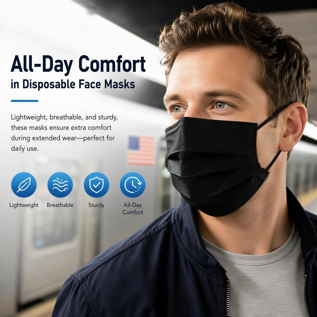 Hyegiir 3 Ply 500PCS Disposable Face Masks Individually Wrapped For Daily Protection (500pcs Black Mask)
